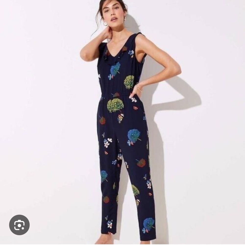 LOFT Blue Floral Print Jumpsuit